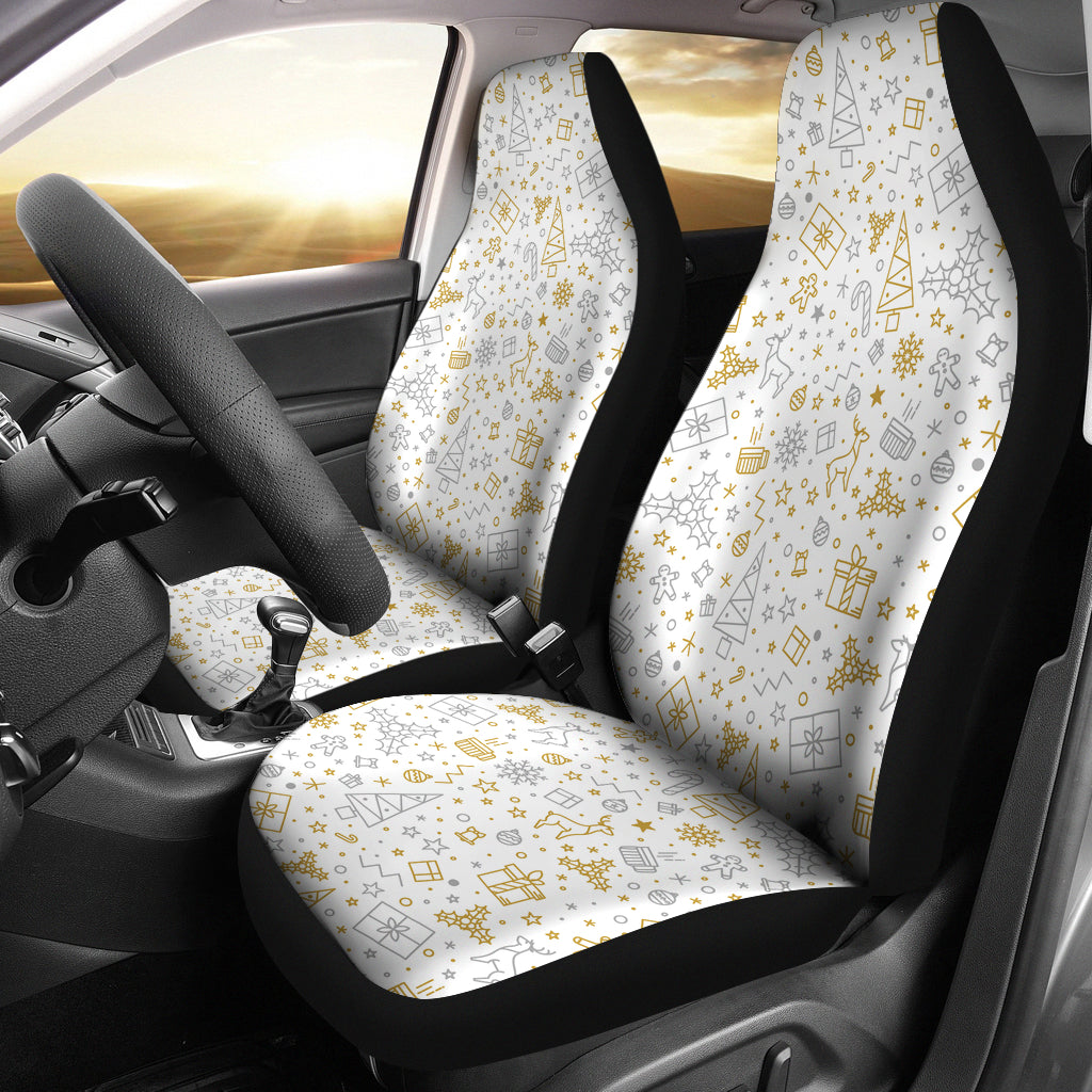 Christmas Tree Christmas Element Silver Gold Pattern Universal Fit Car Seat Covers
