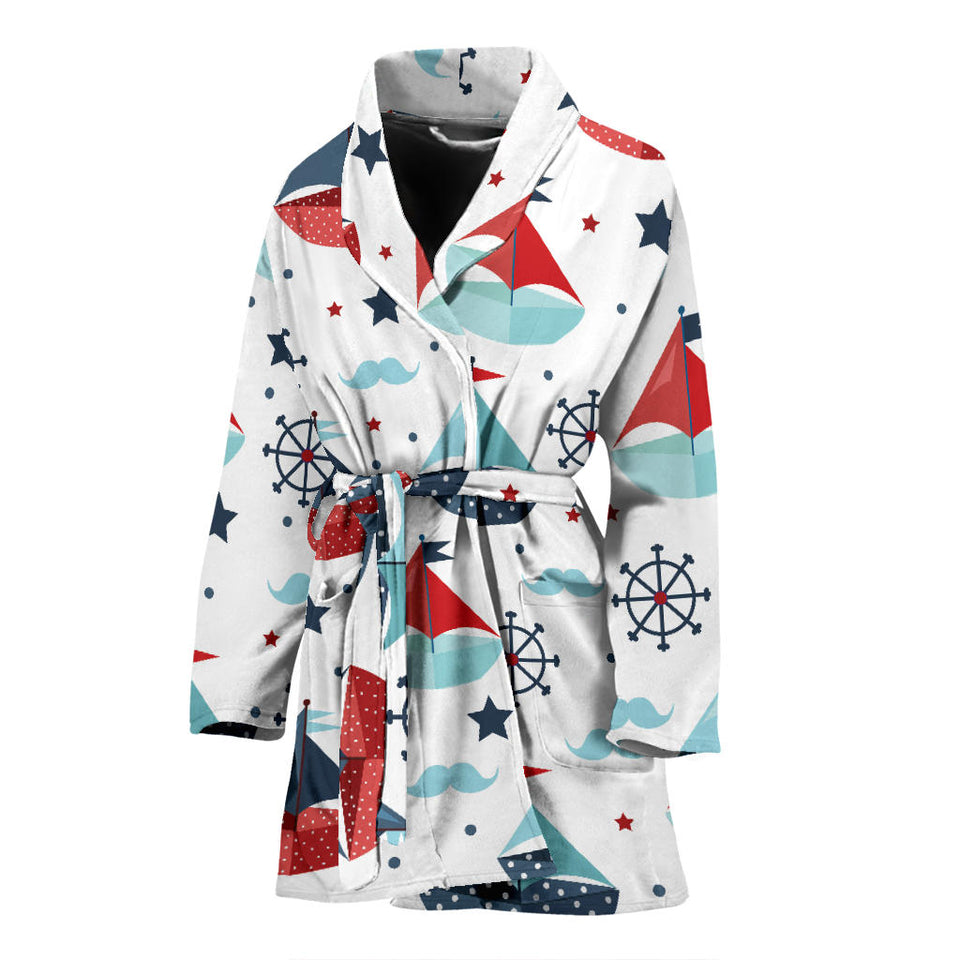 Cute Color Paper Sailboat Pattern Women'S Bathrobe