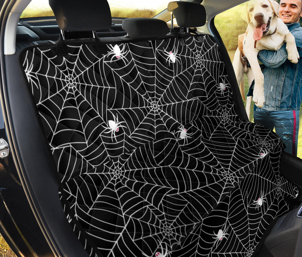 Spider Web Design Pattern Black Background White Cobweb Dog Car Seat Covers