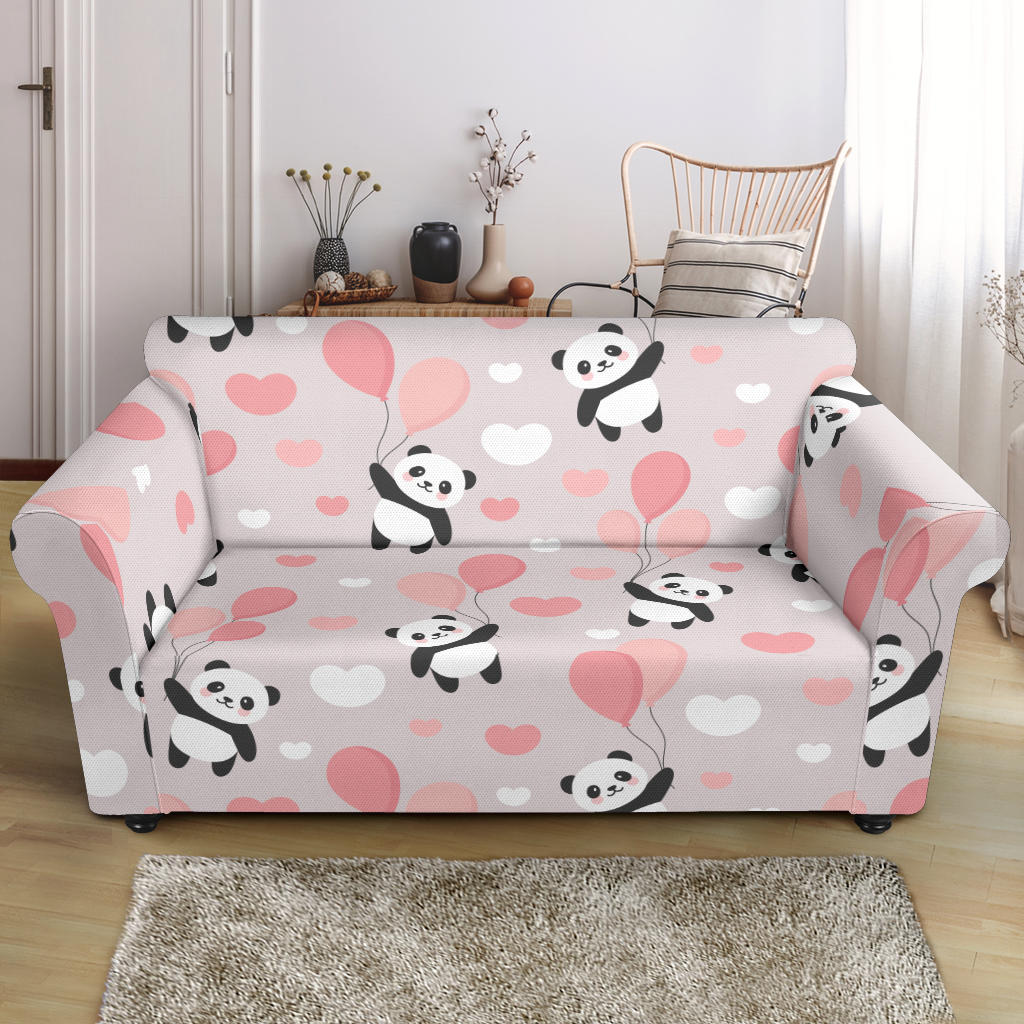 Cute Panda Ballon Heart Pattern Loveseat Couch Slipcover