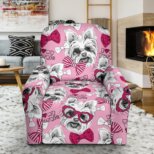 Yorkshire Terrier Pattern Print Design 03 Recliner Chair Slipcover