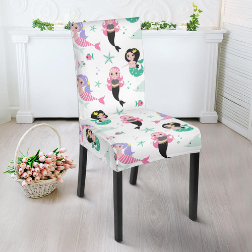 Cute Mermaid Dolphin Fish Starfish Pattern Dining Chair Slipcover