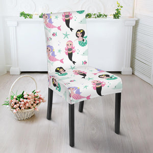 Cute Mermaid Dolphin Fish Starfish Pattern Dining Chair Slipcover