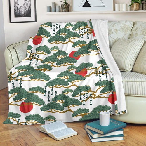 Bonsai Red Sun Japanese Pattern Premium Blanket