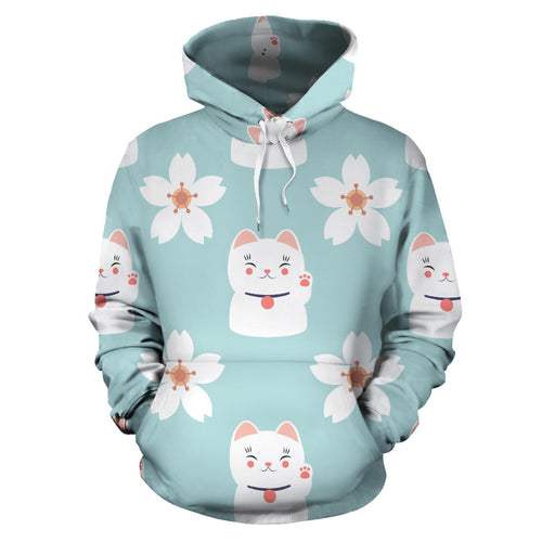 Maneki Neko Lucky Cat Sakura Men Women Pullover Hoodie