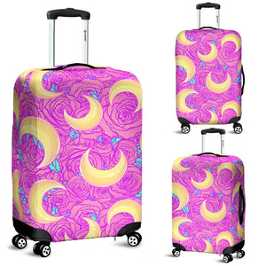 Moon Pink Rose Background Luggage Covers
