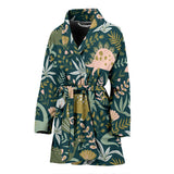 Dinosaurs Tropical Leaves Flower Pattern Women'S Bathrobe