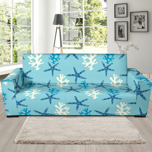 Blue Starfish Coral Reef Pattern Sofa Slipcover