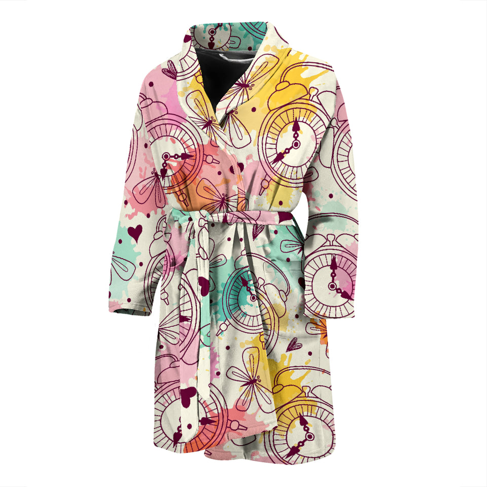 Clock Butterfly Pattern Men'S Bathrobe