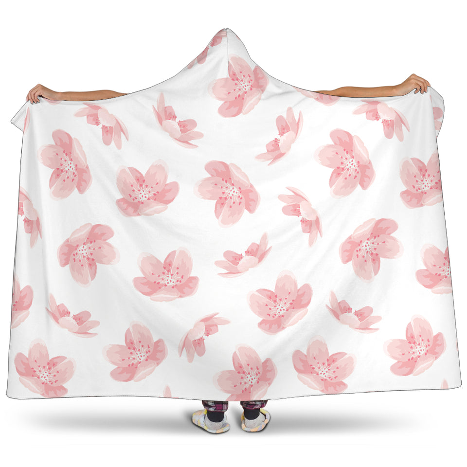 Pink Sakura Cherry Blossom Pattern Hooded Blanket
