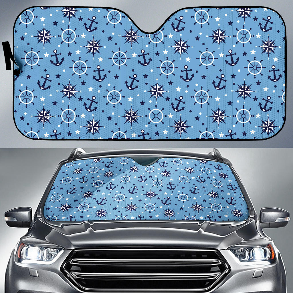 Anchors Rudder Compass Star Nautical Pattern Car Sun Shade