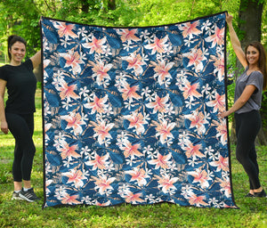 Hibiscus Pattern Print Design 02 Premium Quilt