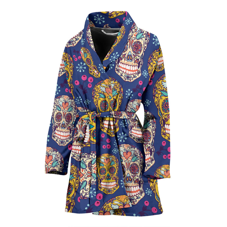Sugar Skull Flower Pattern Women'S Bathrobe