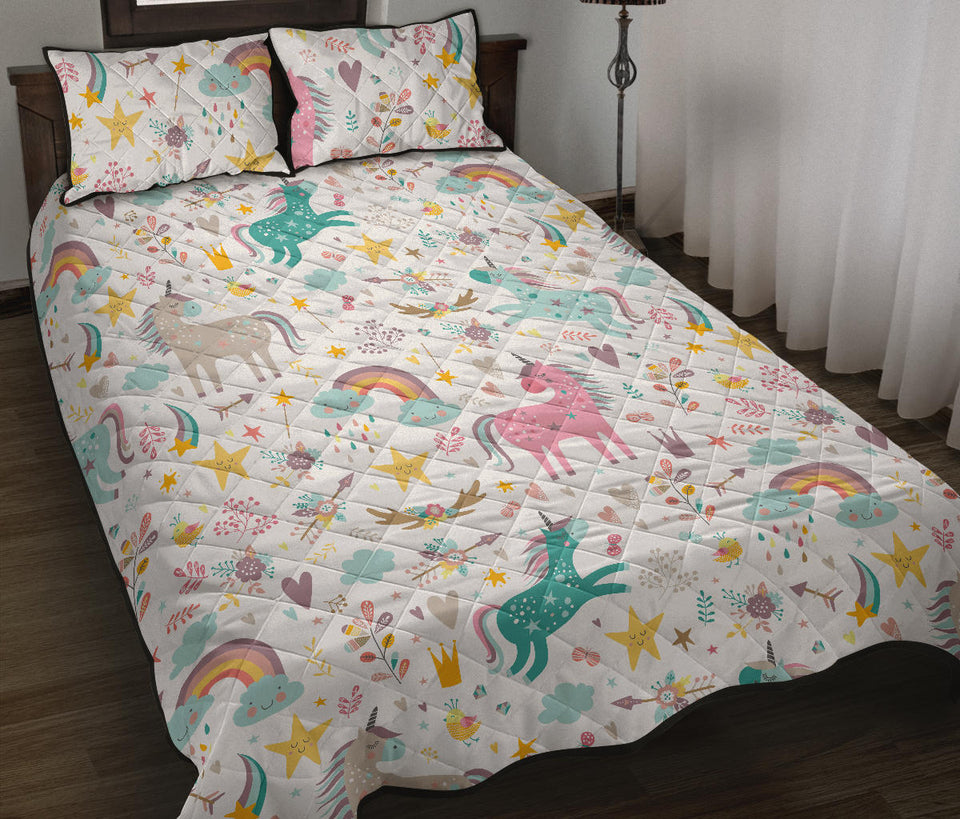 Colorful unicorn pattern Quilt Bed Set