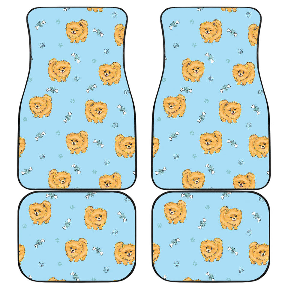 Brown Cute Pomeranian Blue Blackground Front And Back Car Mats