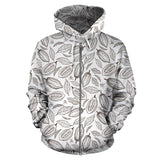 Cocoa Beans Leaves Pattern Zip Up Hoodie
