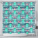 Cute Octopuses Heart Striped Background Shower Curtain Fulfilled In US