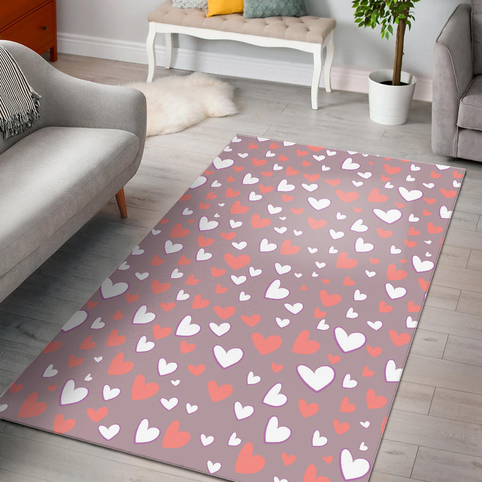 Coral White Heart Pattern Area Rug