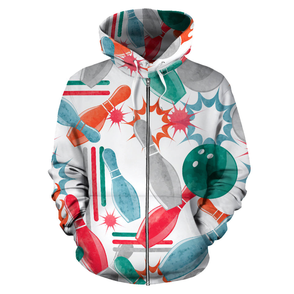 Watercolor Bowling Pattern Zip Up Hoodie