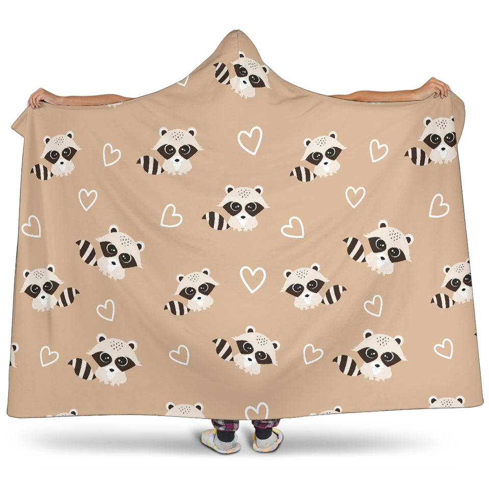 Cute Raccoon Heart Pattern Hooded Blanket
