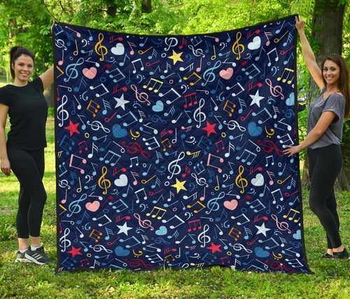 Music Notes Pattern Print Design 03 Premium Quilt