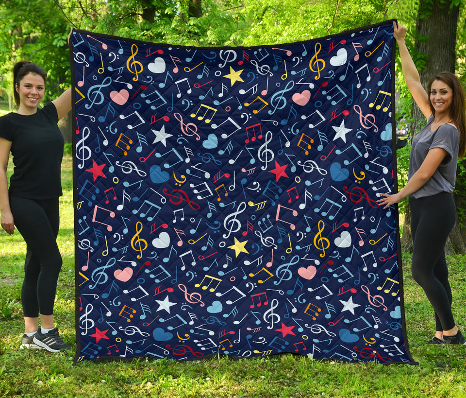 Music Notes Pattern Print Design 03 Premium Quilt