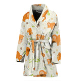 Cute Brown Pomeranian Paw Leave Bone Pattern Women'S Bathrobe