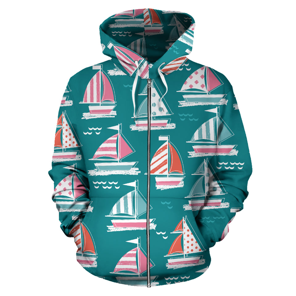 Cute Sailboat Pattern Zip Up Hoodie