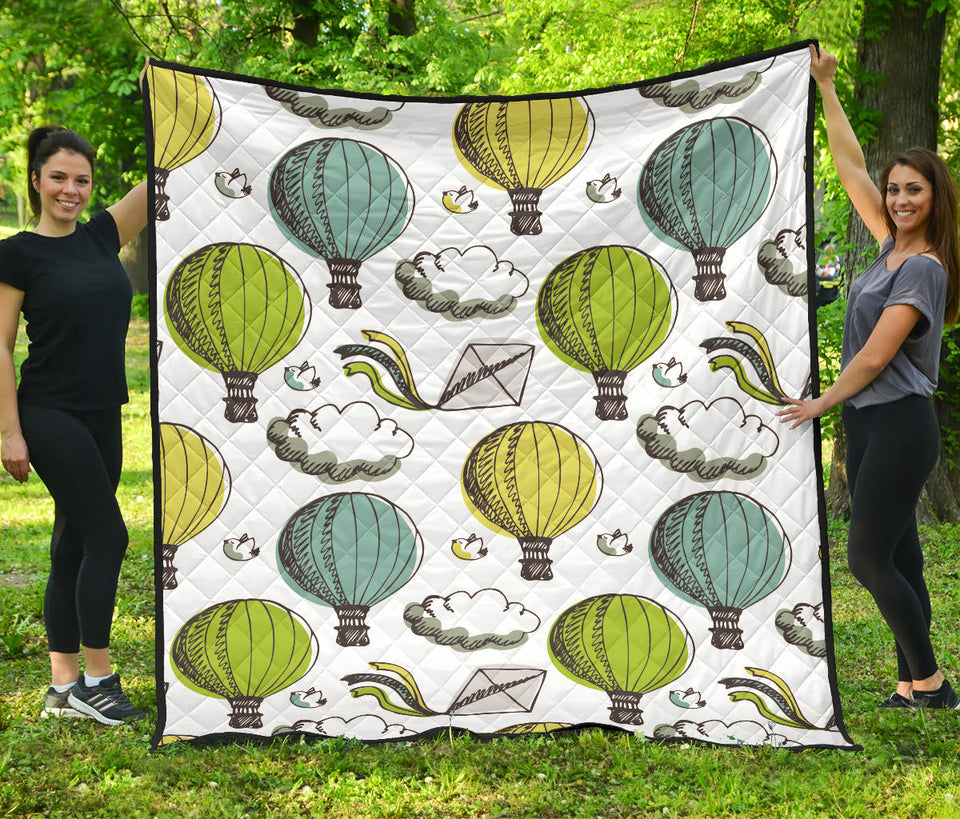 Hot Air Balloon Bird Cloud Pattern Premium Quilt
