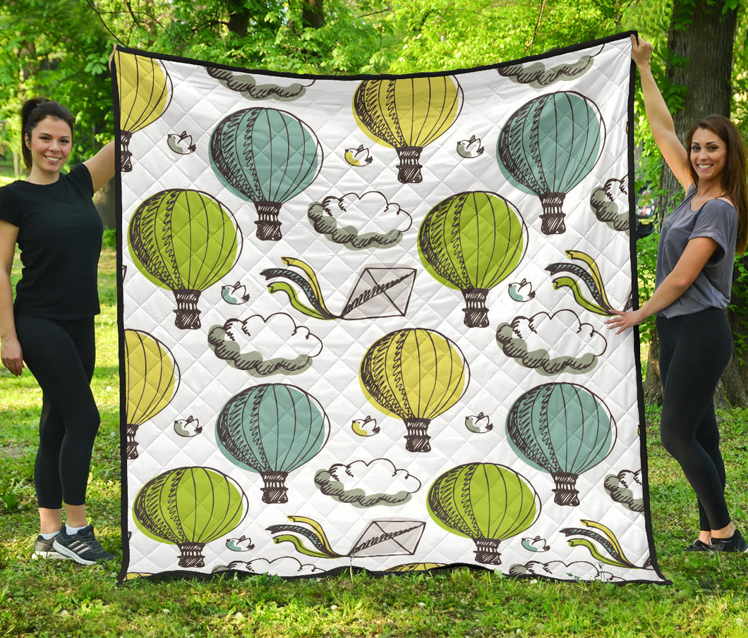 Hot Air Balloon Bird Cloud Pattern Premium Quilt
