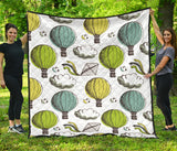 Hot Air Balloon Bird Cloud Pattern Premium Quilt