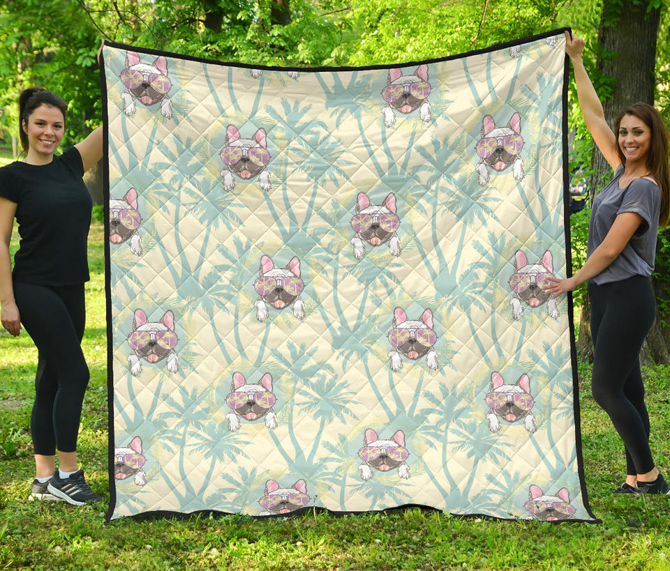 French Bulldog Hawaii Blackground Premium Quilt