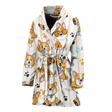 Cute Dog Corgi Striped Background Pattern Women'S Bathrobe