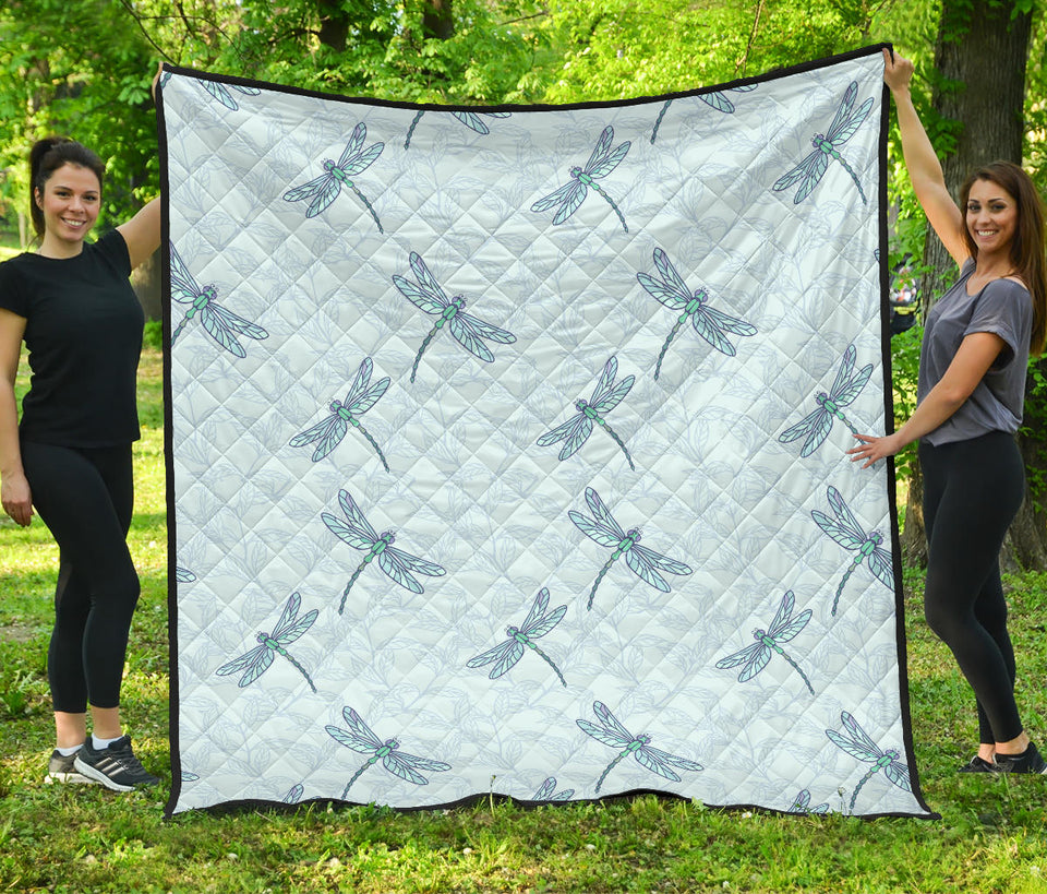 Dragonfly Pattern Blue Background Premium Quilt