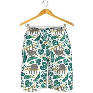 Cute Sloths Tropical Palm Leaves White Background Men Shorts