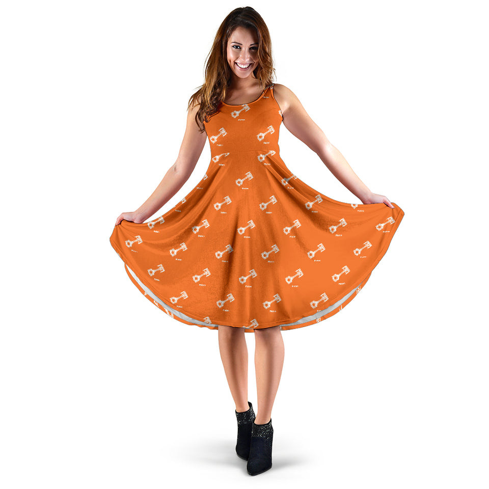 Engine Piston Orange Background Pattern Print Design 05 Sleeveless Midi Dress