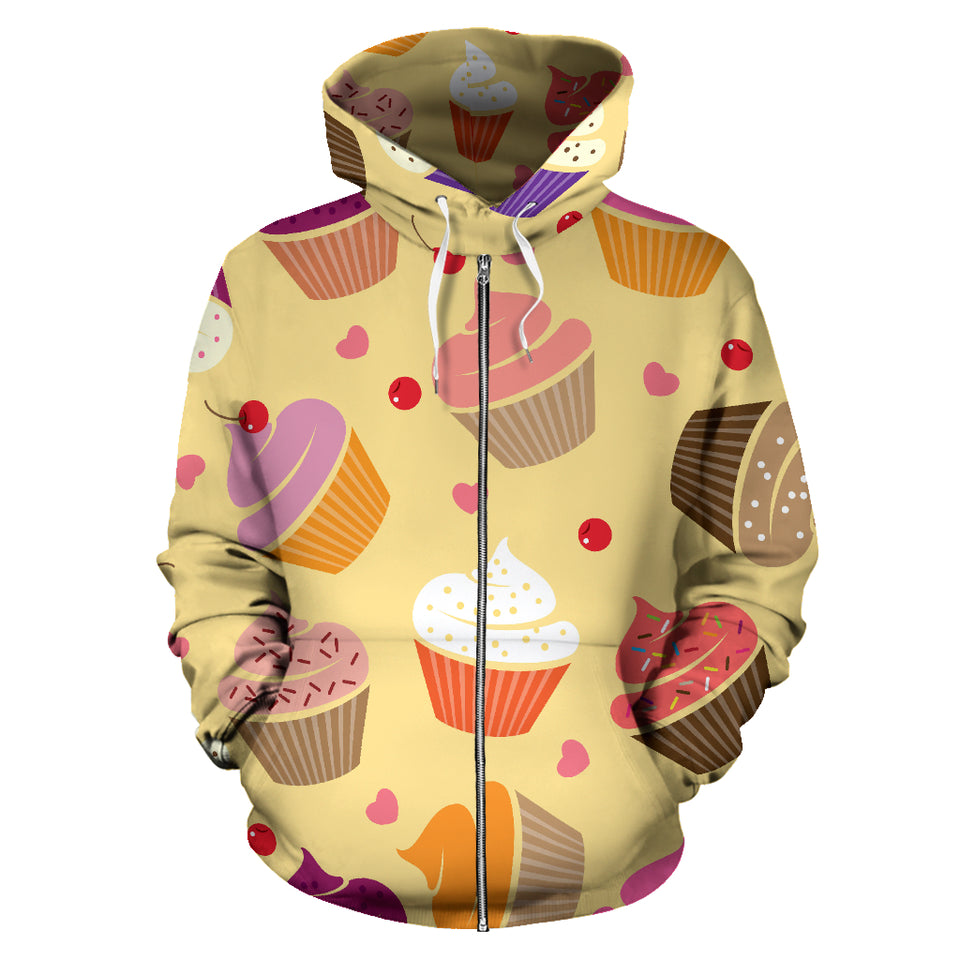 Cake Cupcake Heart Cherry Pattern Zip Up Hoodie