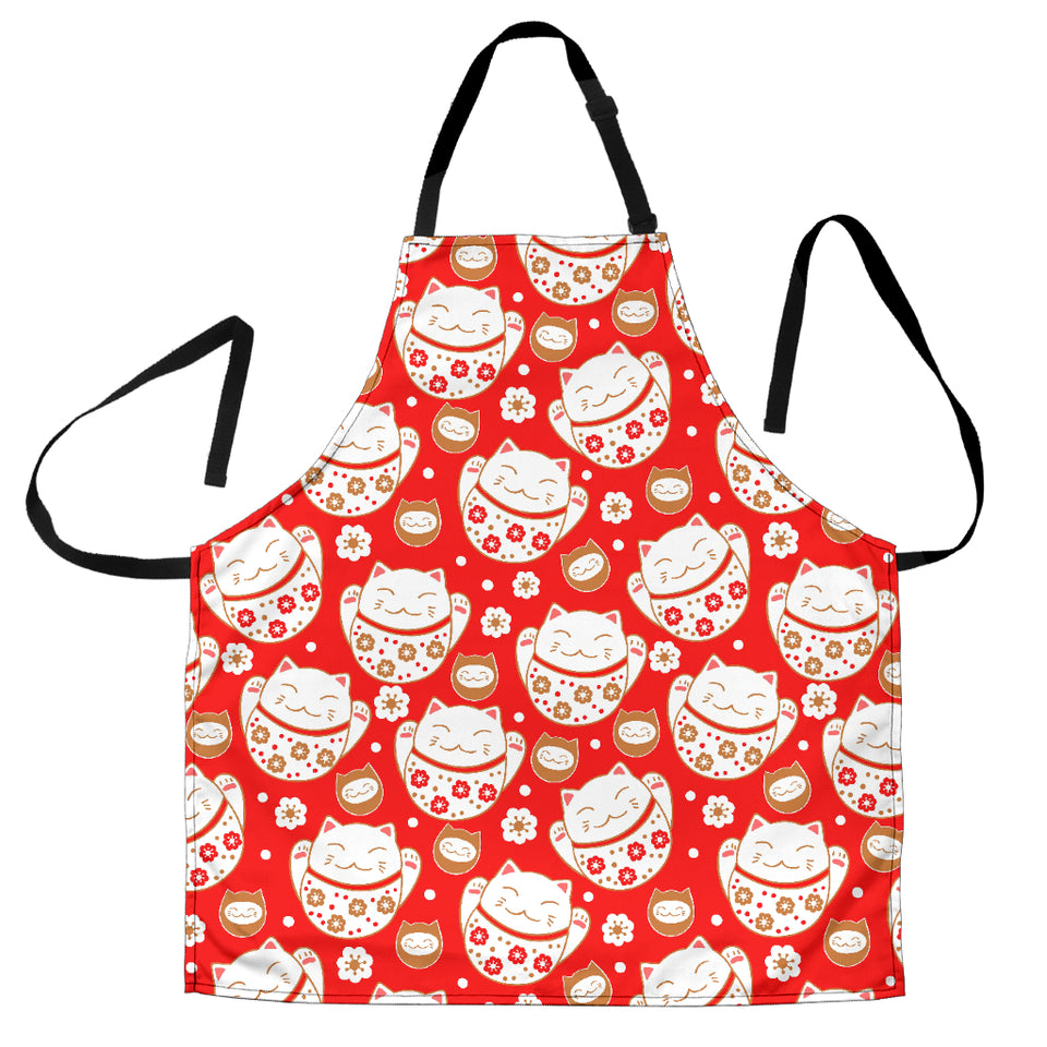 Cute Maneki Neko Lucky Cat Red Background Adjustable Apron