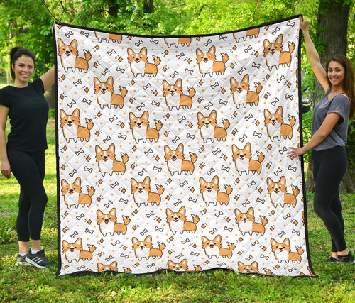 Cute Corgi Heart Star Bone Pattern Premium Quilt