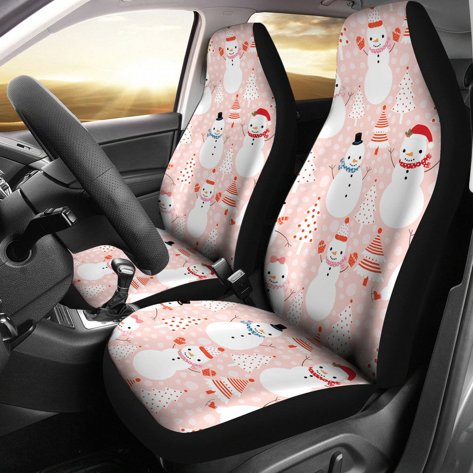 Cute Snowman Christmas Tree Snowpink Background  Universal Fit Car Seat Covers