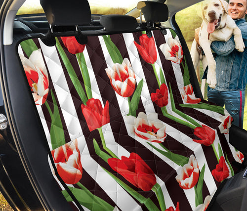 Red And White Tulips Pattern Dog Car Seat Covers