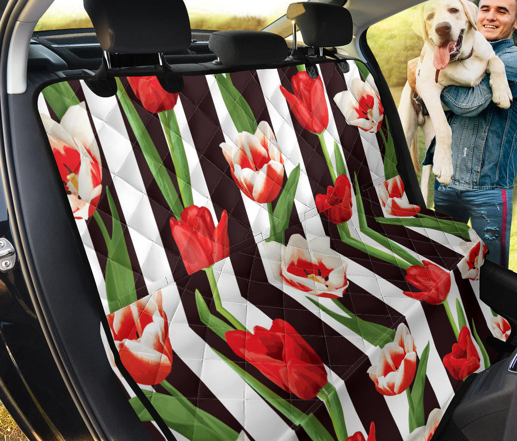 Red And White Tulips Pattern Dog Car Seat Covers