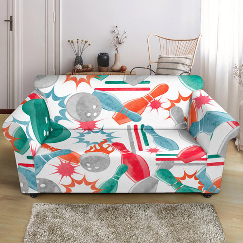 Watercolor Bowling Pattern Loveseat Couch Slipcover