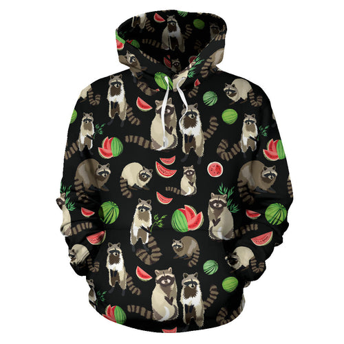 Raccoon Watermelon Pattern Men Women Pullover Hoodie
