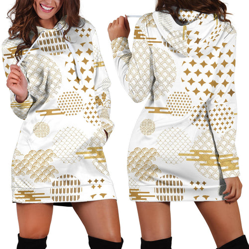 Beautiful Gold Japanese Pattern Women'S Hoodie Dress