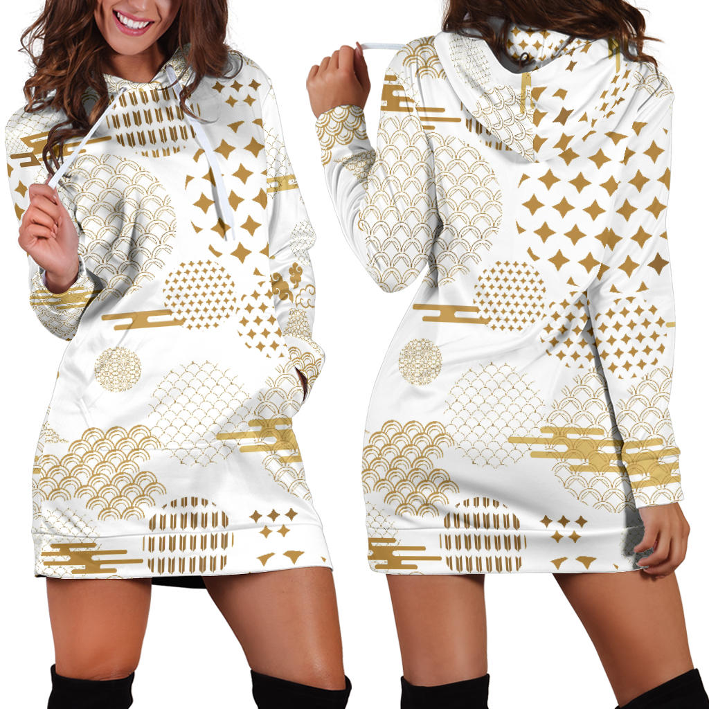 Beautiful Gold Japanese Pattern Women'S Hoodie Dress