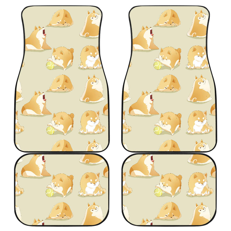 Cute Fat Shiba Inu Dog Pattern Front And Back Car Mats