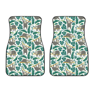 Cute Sloths Tropical Palm Leaves White Background Front Car Mats