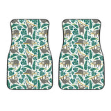 Cute Sloths Tropical Palm Leaves White Background Front Car Mats