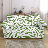 Hand Drawn Sketch Style Green Chili Peppers Pattern Loveseat Couch Slipcover